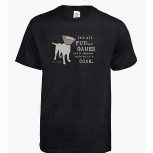 Dog is Good T Shirt Men's Medium Black "All Fun and Games Until Cone" Cotton NEW